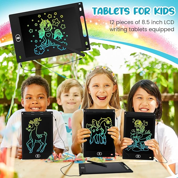 Tinlade 12 Pack LCD Writing Tablets for Kids, 8.5 Inch Erasable Doodle Boards Portable Electronic Drawing Pads, Learning Bulk Toys Gifts for Christmas School(Black) Tinlade