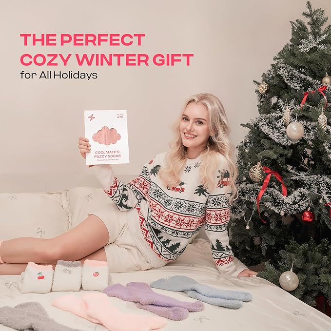 CoolMate GLOBAL Fuzzy Socks for Women Christmas Gift Box, Cozy, Soft, Stocking Stuffers, Comfy Cloud-Like Socks for Spa,Home CoolmateGlobal