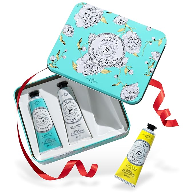 La Chatelaine Hand Cream Trio Tin Gift Set, Natural Hand Lotion, Made in France with 20% Organic Shea Butter, Moisturizing (Gardenia, White Grapefruit, Citrus Fizz) 3 x 1 fl. LaChatelaine