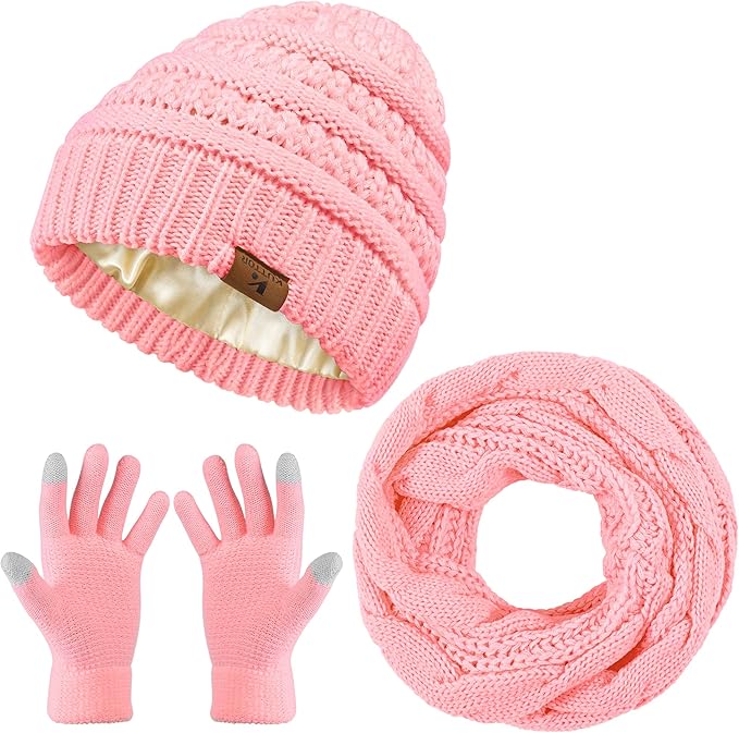 Winter Beanie Hat Scarf Gloves Set Warm Knit Fleece Touchscreen Gloves Neck Scarf Set Adult Winter Gift for Men Women KUTTOR