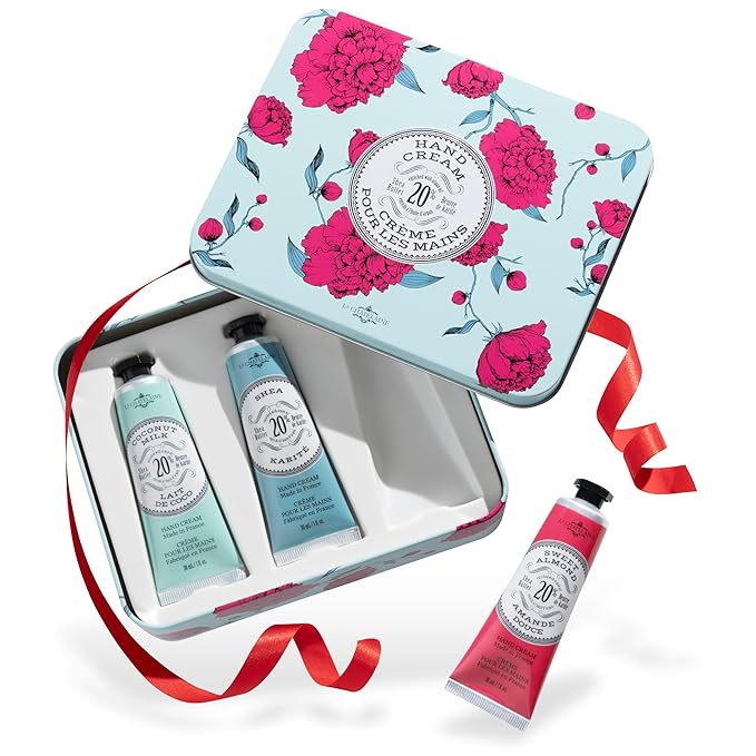 La Chatelaine 20% Shea Butter Hand Cream Travel Size Tin, Gift Set for Women, Nourishing Hand-Care Set for Holiday (Coconut Milk, Shea, Lychee Cranberry) LaChatelaine
