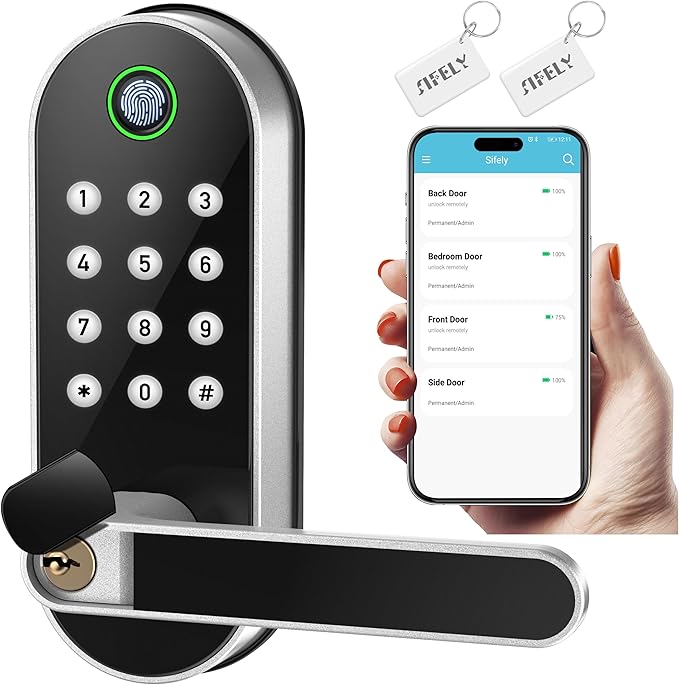 Fingerprint Smart Door Lock with Handle & Keypad – No More Lost Keys, Keyless Entry & Remote Access for Home, Kids, Airbnb & Rental Property, DIY Install, Alexa & Google Compatible SifelySmartLocks