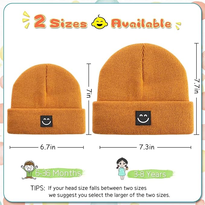 Baby Beanie Hat 3 Packs with Cute Smiley Face, Toddler Girls Boys Baby Hats Winter, Kids Winter Hat Cold Weather Hispeka