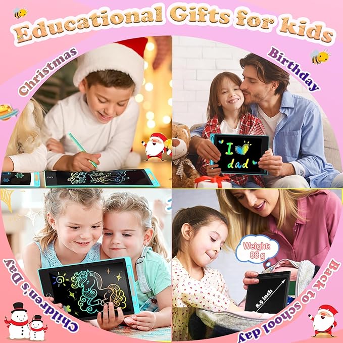 4 Pack LCD Writing Tablets for Kids, 8.5 Inch, Toddler Toys Colorful Doodle Board Birthday Gifts for Ages 3-8 Boys Girls Drawing Tablet for Learning and Education (Blue Pink Red Black) Yidedraw