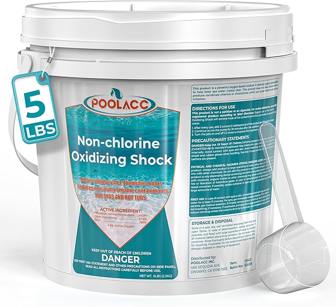 Non-Chlorine Spa Shock for Hot Tub - 5 lbs, Chlorine-Free Shock Oxidizer Treatment for Hot Tubs, Spas and Swimming Pools, Fast Acting, Quick Dissolving Oxidizing Shock for Crystal Clear Water Kick Boosters