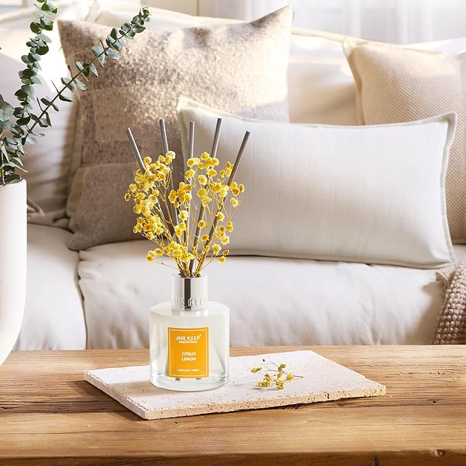 Airkeep Reed Diffuser Set,3.38 fl oz (100 ml) - Citrus Lemon Oil Diffusers with 8 Reed Sticks, Home Fragrance Reed Diffuser for Bathroom Shelf Decor Airkeep