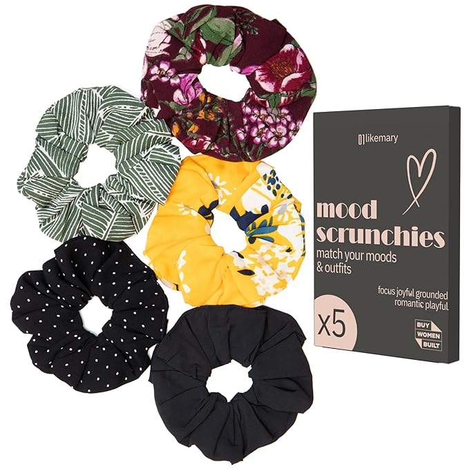 likemary Scrunchies for Women - Match Your Mood & Outfit - Strong, Snag-Free Hair Ties for All Hair Types Made from Sustainable Reclaimed Fabric - 5 Pack likemary