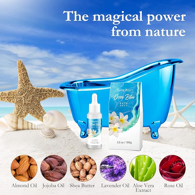 Bath & Body Gift Set, Bath Basket Spa kit Gifts for Her Him Birthday Gifts for Women, Luxury Home Spa Kit, 8pcsChristmas Gifts for Women Ocean Vanilla, Spa Gift Baskets, Unique Mother's Day Gifts SaintRoy