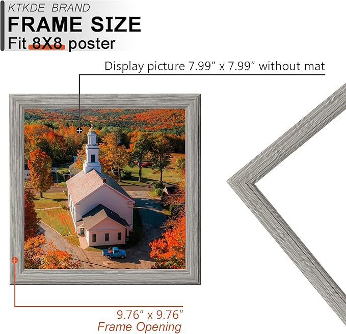 KTKDE 8x8 Picture Frame Set of 5, Grey Wooded, Wall Hanging for Tapletop Display, Best Square Photo Frame Studio Gallery for Photos, Posters & Art Prints KTKDE