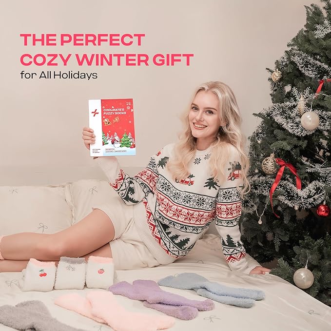 CoolMate GLOBAL Fuzzy Socks for Women Christmas Gift Box, Cozy, Soft, Stocking Stuffers, Comfy Cloud-Like Socks for Spa,Home CoolmateGlobal