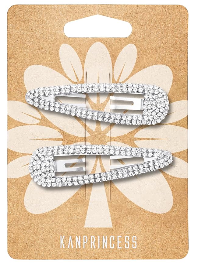 Hair Clip, 2Pcs 2.4Inch Rhinestone, Silver, Hair Barrettes for Women Girls Bridal, Wedding, Party, Prom KANPRINCESS