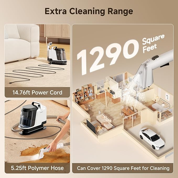 uwant Portable Carpet Cleaner 18Kpa Powerful Suction Upholstery Cleaner Machine for Pet, Spot Cleaner with Specialty Tools for Car, Couch, Rug, Sofa, Furniture (Motor 18Kpa) UWANT