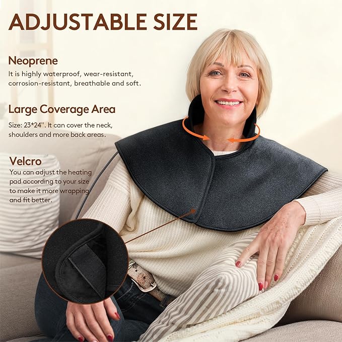 UTK Far Infrared Heating Pads for Neck and Shoulders and Back, Hot to 159℉, Gift for Men, FSA-HSA Eligible Shoulder Heating Pad with 66 Jade, 0-240 Min Auto Shut Off, Adjustable Size (23 x 24'') UTK