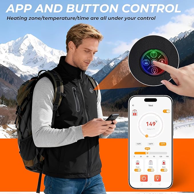 Heated Vest for Men Women with APP Control & 7.4V 20000mAh Battery Pack, Winter Heating Vests Hiking Christmas Gifts HeatedSocksGlovesVest