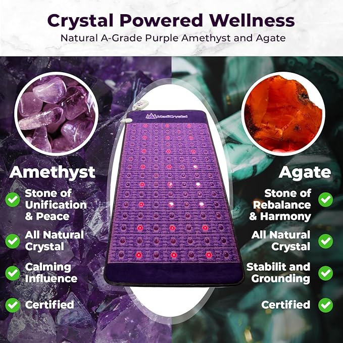 MediCrystal Far Infrared Amethyst Mat - Natural Agates + Photon Red Lights - FDA Registered Manufacturer - Negative Ion - FIR Heating Pad (Midsize 60" L x 24" W) MediCrystal