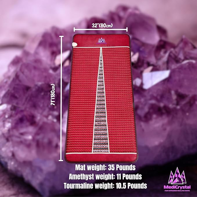 MediCrystal Far Infrared Heat Amethyst Tourmaline Mat - Professional 71"x32" - Warm & Heal Yourself with Natural Crystals - EMF-Free Adjustable Deep FIR Heating 86°-158°F - Original Manufacturer MediCrystal