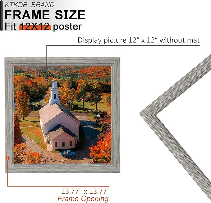 KTKDE 12x12 Picture Frame Set of 5 Grey Wooded, Wall Hanging Display, Best Square Photo Frame Studio Gallery for Photos, Posters & Art Prints KTKDE
