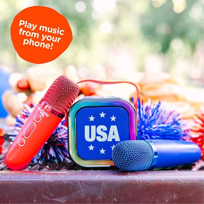 Move2Play, USA Karaoke Machine for Kids | Includes 20+ American Songs | 2 Microphones | Connect with Bluetooth for 3, 4, 5, 6, 7+ Year Olds | Toy for Girls & Boys | Super Bowl Move2Play
