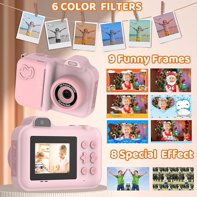 Kids Camera Instant Print, 1080P HD Dual-Lens Selfie,Toddler Digital Camera with 5 Rolls Paper & 32GB Card, Children Christmas Birthday Gifts Toys for Age 3 4 5 6 7 8 9 10 11 12 Years Old Girls Boys xuweicn