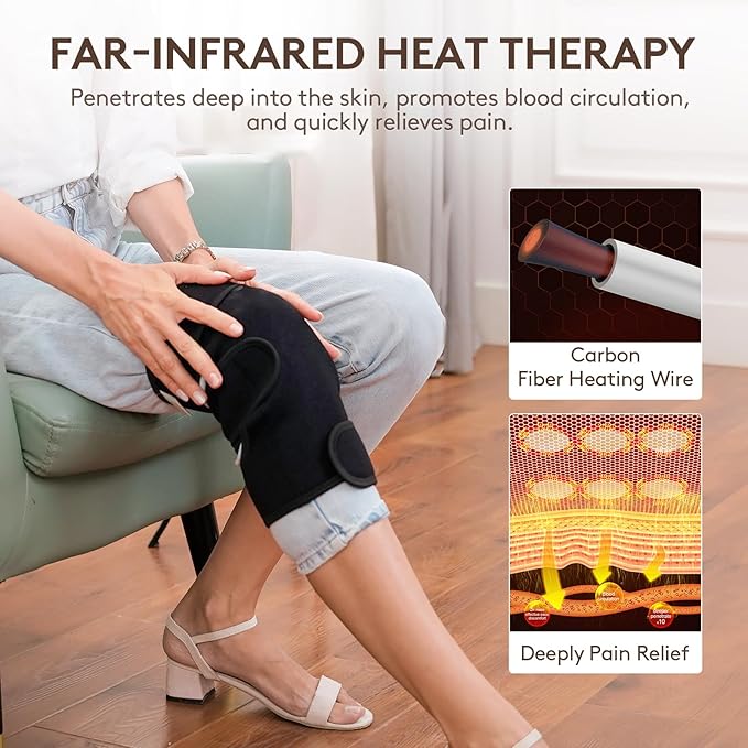 UTK Far Infrared Heating Pads for Knee Pain Relief, Heated Knee Brace Wrap with 6 Jade Stones & 3 Heat Settings & Auto Shut Off, Knee Heating Pad for Knee Pain & Stress Relief UTK