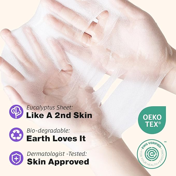 ZealSea Clean Beauty Face Masks Skincare, Minimalism 15 Ingredients Sheet Mask, Deep Hydration Facial Mask for Bouncy & Glowing, Sleepover Spa Party Supplies, Women Teen Girl Gifts Trendy Stuff, 7Pack ZealSea