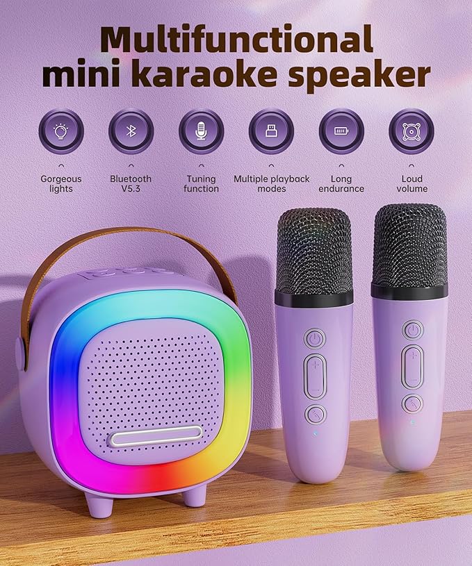 Mini Karaoke Machine Speaker for Kids Adults, Portable Bluetooth with 1 Wireless Microphones, Children's Day Birthday Gift Ideas for Toys for Teens Boys and Girls Aged 4, 5, 6, 7, 8, 9, 10, 11, 12+ Kick Boosters