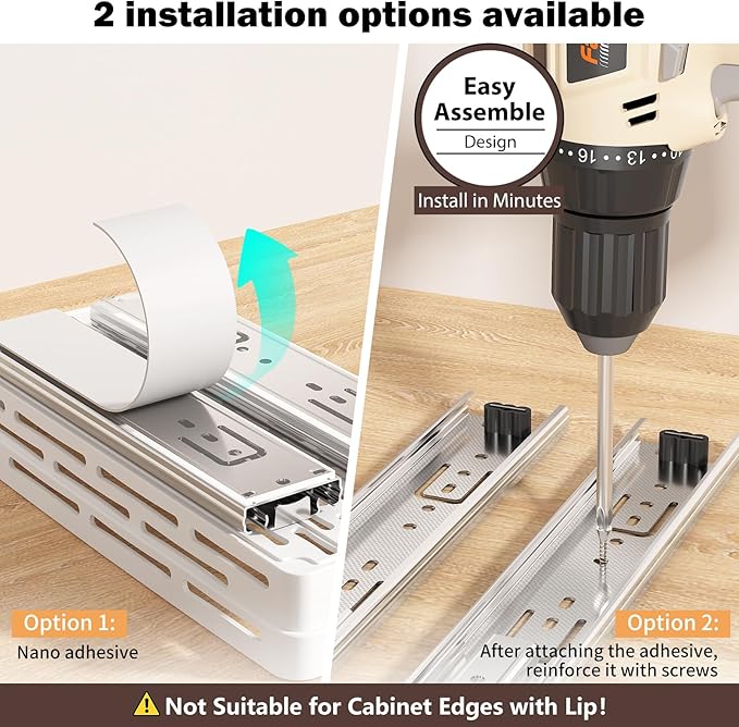 Pull Out Spice Rack Organizer for Cabinet, 2 Pack Slide Out Spice Racks Organizer, Spice Cabinet Organizers, Cabinet Size Need:12'' Highx11'' Deepx5'' Wide,Hold 10 Spice Jar Each Tier-2Tier, White DABIGE