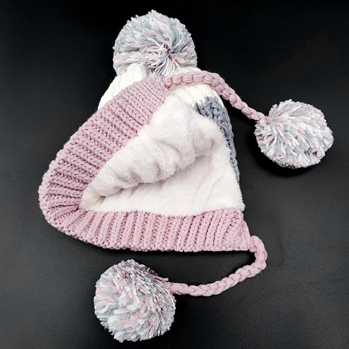 Women Winter Peruvian Cover Ears Beanie Hat Ear Flaps Sherpa Ski Snow Hats Knit Fleece Lined 3 Pom Pom HUAMULAN