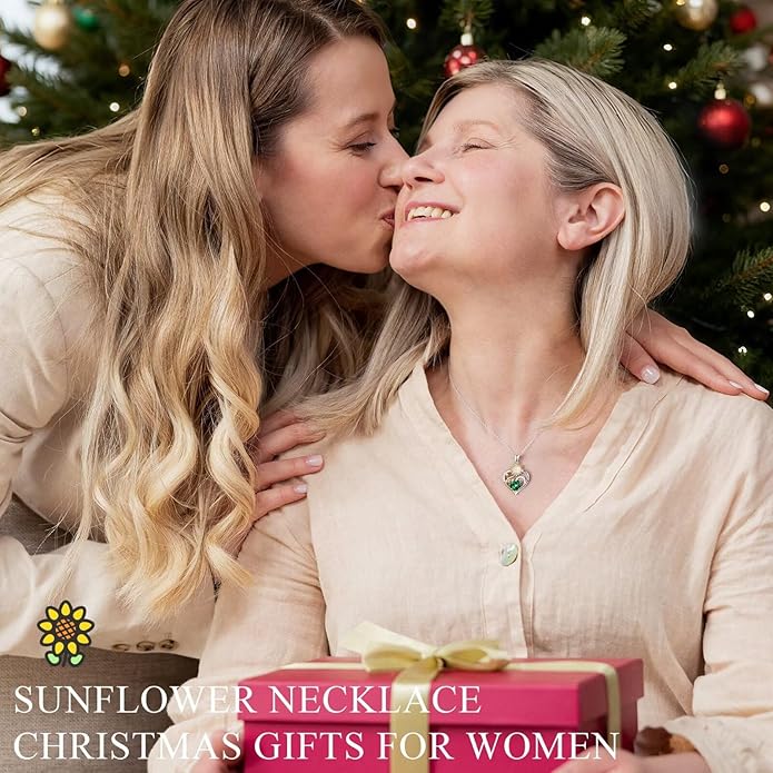 Iefil Christmas Gifts for Women Wife - Sunflower Birthstone Necklace for Women, Anniversary Birthday Gifts 925 Sterling Silver Heart Pendant You Are My Sunshine Jewelry for Girlfriend Mom Daughter IEFIL