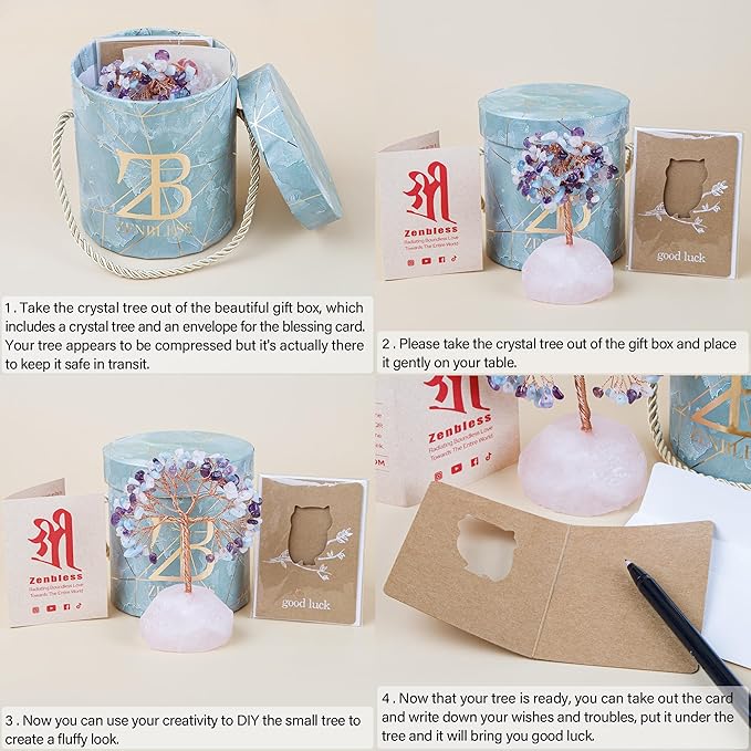 ZenBless 7 Chakra Healing Crystals Stones Tree of Life, Feng Shui Money Tree,Little Fake Bonsai Zen Spiritual Home Living Room Cubicle Office Desk Decor and Accessories for Women ZenBless