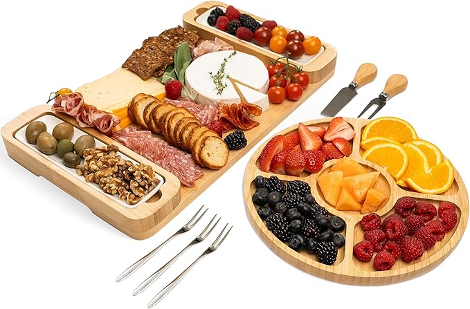 Charcuterie Board Gift Set - Bamboo Cheese Board & Serving Tray for Meat, Cheese, Crackers, Fruit - Large Wooden Charcuterie Boards for Parties - Wedding, Housewarming, Birthday Gifts for Women Bamb%C3%BCsi