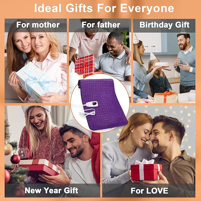 Deepsoon Heating Pad,Electric Heating Pads for Back,Neck,Abdomen,Moist Heating Pad for Shoulder,Knee,Arms,Legs,Dry/Moist Heat & Auto Shut Off,Birthday Gifts for Men and Women,Dark Purple,33x17 Inch Deepsoon