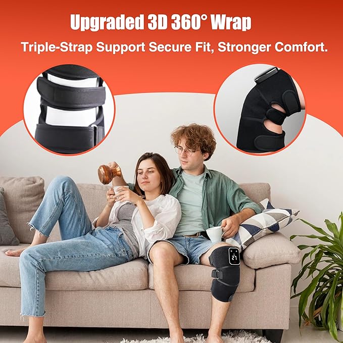 Red Light Therapy Vibration Knee Massager, Vibration & Heat - 5 Massage Zones, 660nm & 850nm Wavelengths, Rechargeable Heating Pad Knee Wrap, Gift for Men and Women Syluris