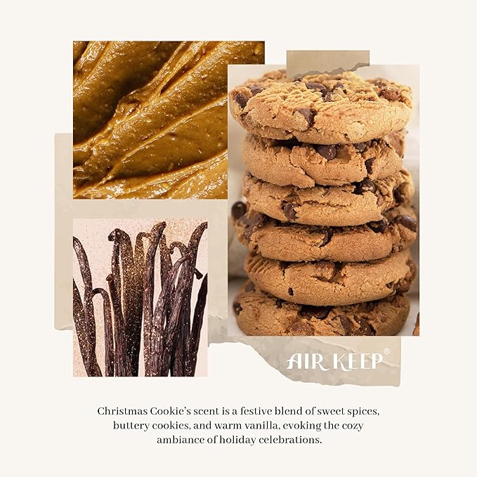 Airkeep Christmas Reed Diffuser Set - 3.38 fl oz (100 ml) Christmas Cookie Oil Diffuser with 8 Reed Sticks, Home Fragrance for Bathroom Shelf Decor Airkeep
