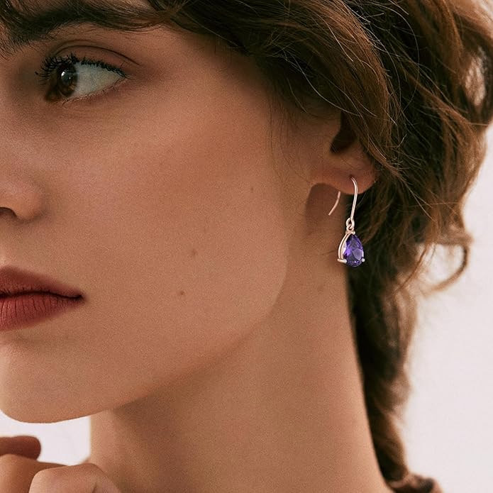 925 Sterling Silver 7x10MM Teardrop Birthstone Earrings, Solitaire Dangle Fish Hook Earrings for Women, Prom Jewelry Gifts RaymardJewelry