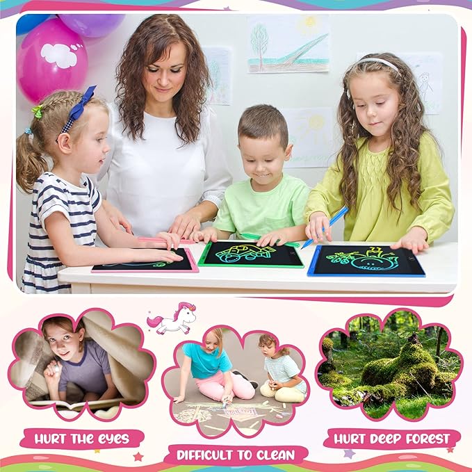 8 Pcs 12 Inch LCD Writing Tablet for Kids Bulk Doodle Board Colorful Doodle Pad Writing Board Electronic Drawing Tablet for Kids Toddlers Learning Birthday Day Gifts for Girls Boys (Black Trim) Zhehao