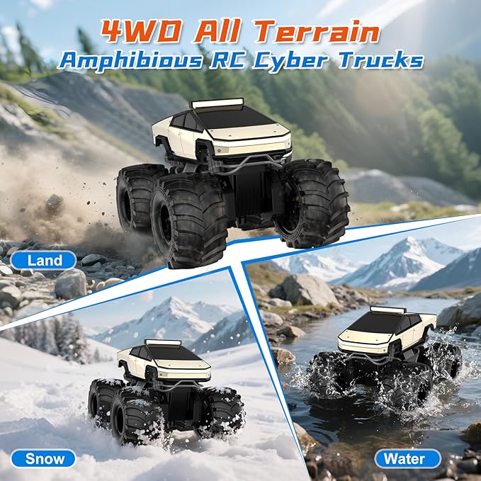 Remote Control Car for Boys, 1:18 Monster Trucks Toys Amphibious RC Cars, 2.4 GHz Waterproof RC Trucks, 4WD All Terrain Off-Road Pickup, Kids Toys for 6-12 Year Old Boys Girls Christmas Birthday Gifts 1