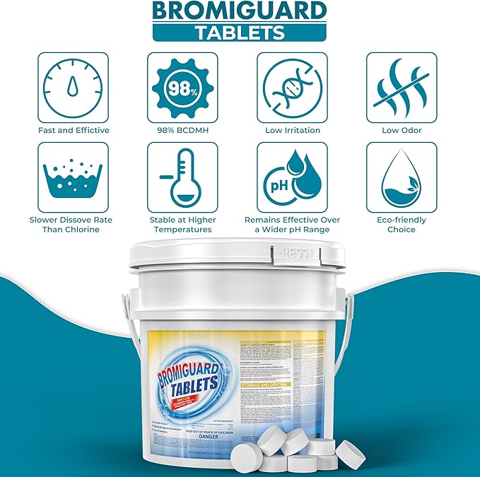 1 Inch Bromine Tablets for Spas Hot Tubs or Indoor Pools, Brominating Tabs Sanitizer, Chlorine Alternative - Low Odor, Long-Lasting, Pre-Stabilized-25.5 LB Kick Boosters