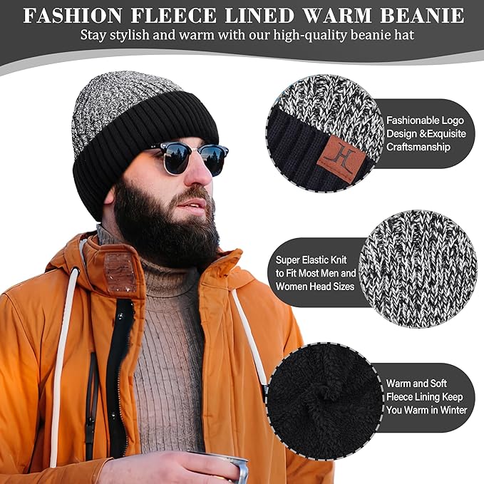 FZ FANTASTIC ZONE Mens Winter Knit Hat Beanie Long Neck Scarf Touchscreen Gloves Set Fleece Skull Caps Gifts for Men Women FZFANTASTICZONE
