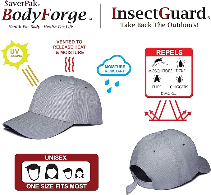 $averPak InsectGuard Mosquitoes Flies Ticks Insect Repellent Mens Womens Hiking Camping and Hunting BodyForge Baseball Caps averPak