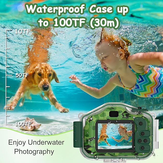 DEKER Waterproof Camera for Kids, Christmas Birthday Gifts for Boys Girls 3-12 Year Old, Mini HD Toddler Digital Video Children Travel Camcorder, 2 Inch IPS Screen with 32GB Card (Green) DEKER