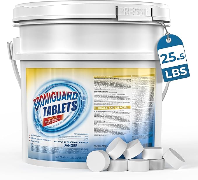 1 Inch Bromine Tablets for Spas Hot Tubs or Indoor Pools, Brominating Tabs Sanitizer, Chlorine Alternative - Low Odor, Long-Lasting, Pre-Stabilized-25.5 LB Kick Boosters