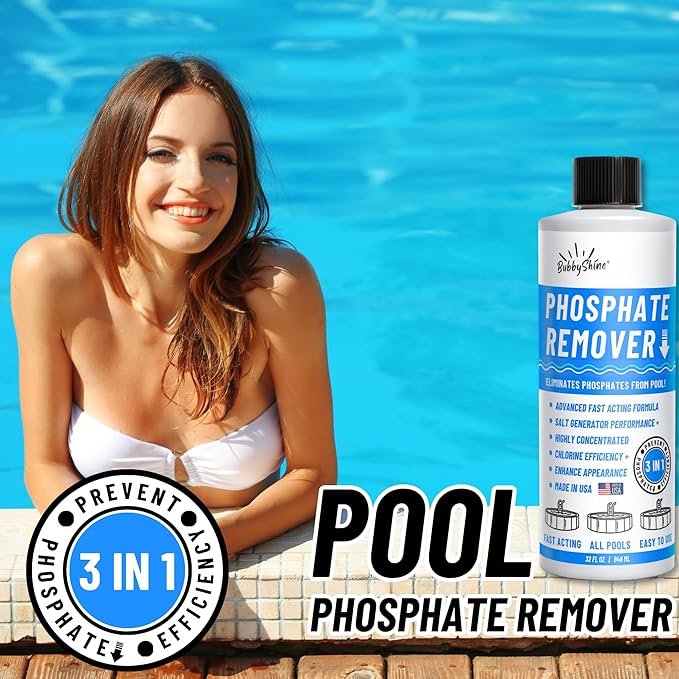Phosphate Remover - Pool Chemicals, Pool Phosphate Remover, Pool Chemicals For Inground Pools & Above Ground Swimming Pools, Perfect for Pool Openings to Make Your Pool Phosphate Free 32oz BubbyShine
