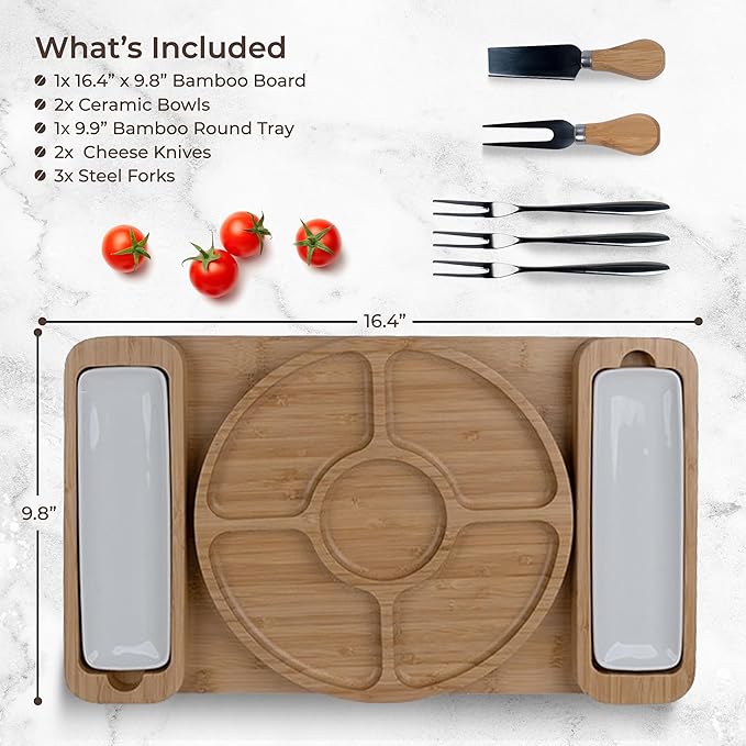 Charcuterie Board Gift Set - Bamboo Cheese Board & Serving Tray for Meat, Cheese, Crackers, Fruit - Large Wooden Charcuterie Boards for Parties - Wedding, Housewarming, Birthday Gifts for Women Bamb%C3%BCsi