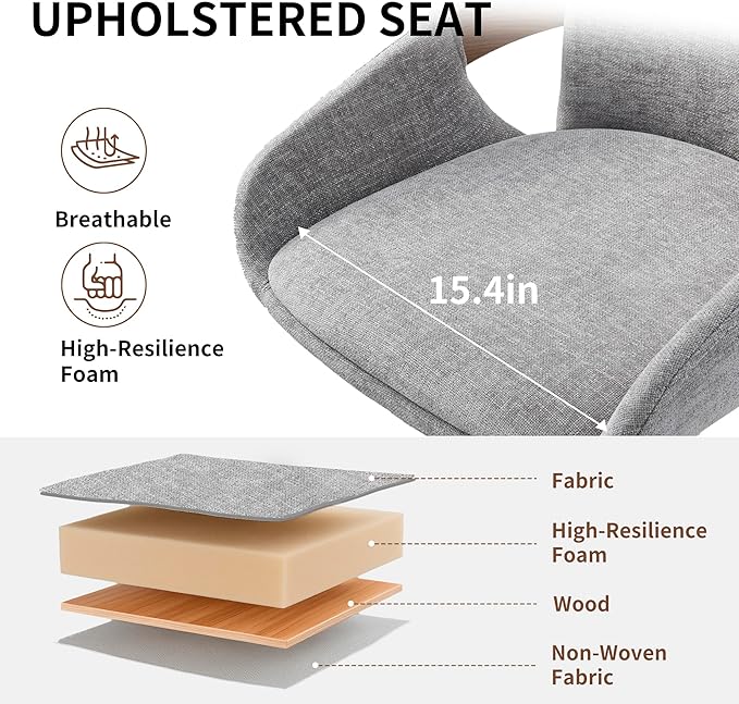 Swivel Bar Stool, Fabric Counter High Stools with Back and Armrest 360° Swivel Walnut Bar Chair for Kitchen Island Home Dining - Light Grey VipDesk