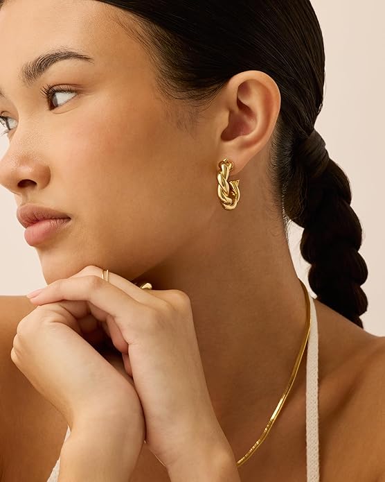 PAVOI 14K Gold Plated Chunky Twisted Puffed Rope Hoop Earrings for Women | Gold Earring Pair PAVOIJewelry