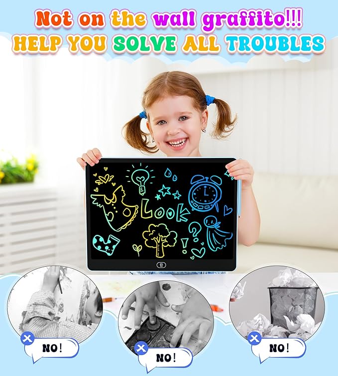 LCD Writing Tablet Doodle Board, 16 inch Colorful Drawing Tablet Writing Pad for Kids, Electronic Erasable Learning Educational Girls Gifts Toys for 3 4 5 6 7 Year Old Girls Boys pbeknco