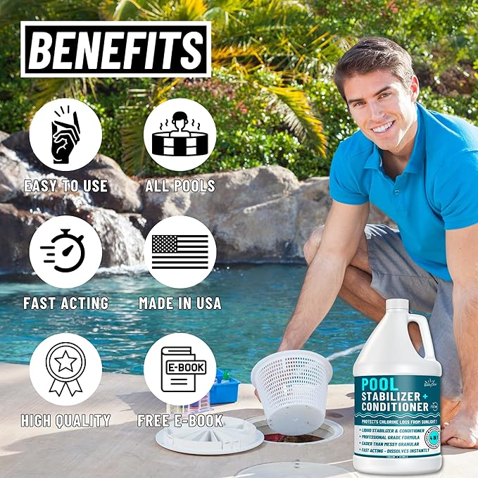 Pool Stabilizer - Cyanuric Acid Pool Stabilizer, Liquid Chlorine Stabilizer for Pool Chemicals, Swimming Pool Conditioner Stabilizer, Pool Stabilizer for Salt Pool & Chlorine, 1 Gallon BubbyShine