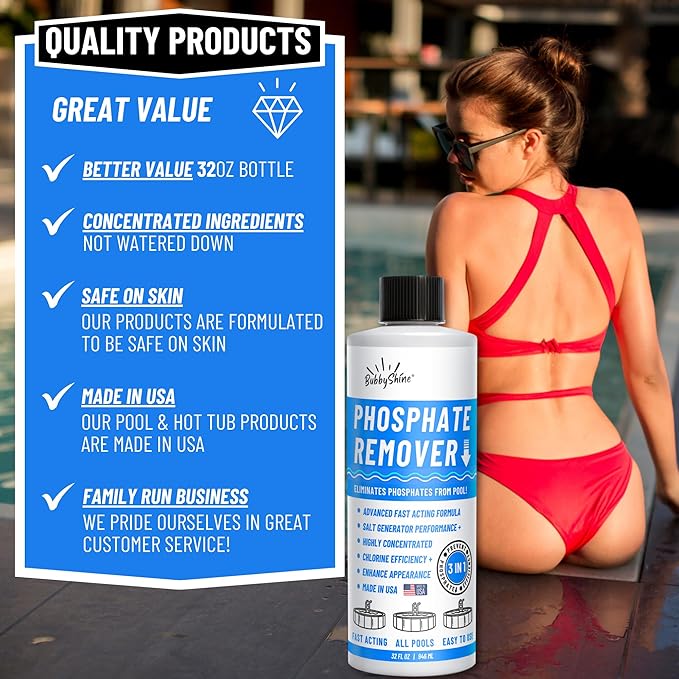 Phosphate Remover - Pool Chemicals, Pool Phosphate Remover, Pool Chemicals For Inground Pools & Above Ground Swimming Pools, Perfect for Pool Openings to Make Your Pool Phosphate Free 32oz BubbyShine