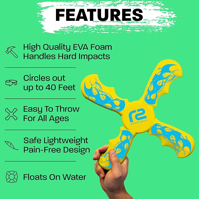 Kids Beach Toys Boomerang - Ultimate Beach Boomerangs for Beaches - Fun Easter Basket Stuffers for Boys & Girls - Playdates Sand Toys Soft Colorful Designs & Tons Of Fun Toy Easter Gifts For Kids RefreshSports